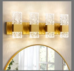 Epinl Gold Bathroom Vanity Light Fixtures - Brushed Gold Vanity Light Bathroom Lighting Fixtures Over Mirror 40W Dimmable Crystal Wall Sconces 4 Light