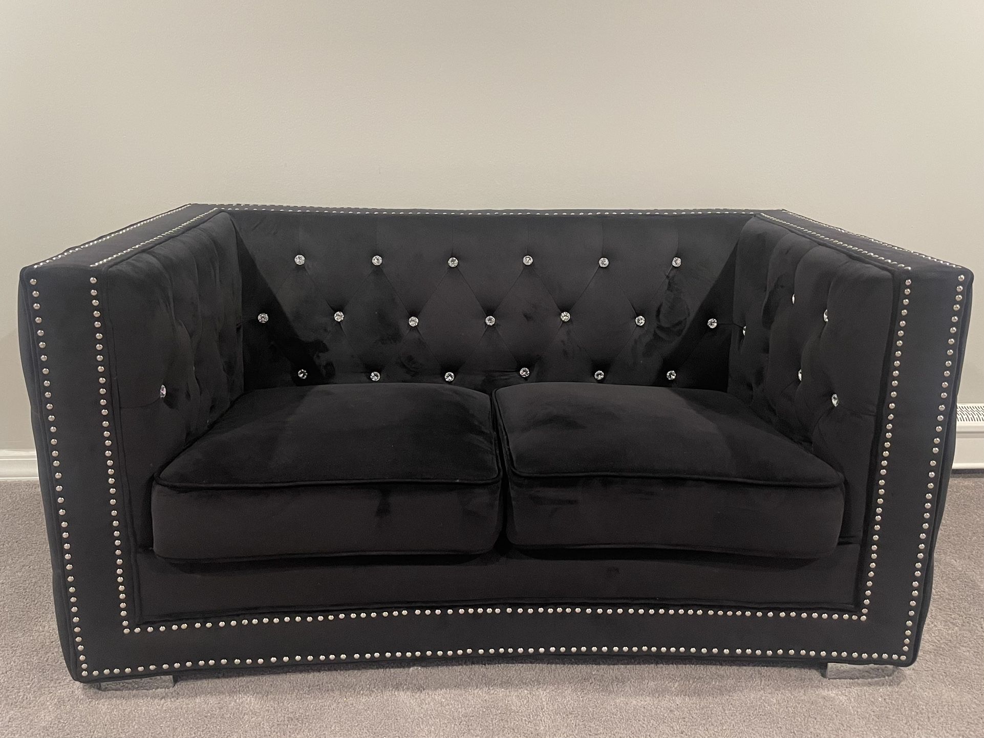 Black Velvet Rhinestone Sofa
