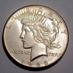 MS 1928-P Peace Dollar, Luster, nice obverse and reverse.
Great strike. 