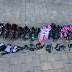 7 Pairs of Roller Skates With Elbow And Knee Pads For Sale