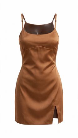 Brown Satin Mini Slip Dress