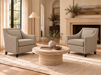 Pair of Geometric Pattern Upholstered Armchairs