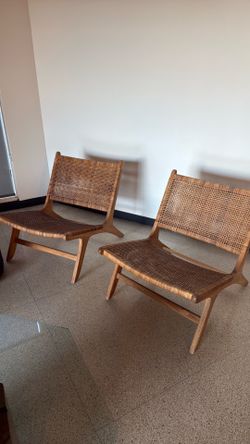 Scandinavian-Style Wood + Rattan Chairs (2)