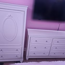 White Drawer Dresser And White Armoire 