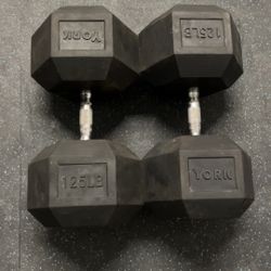 York 125 Lb Rubber Hex Dumbbell Set