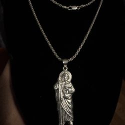 Silver Rope Chain And San Judas Pendant