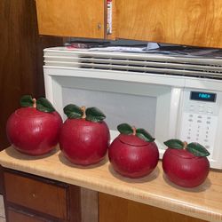 4 Piece Beautiful Vintage Apple Canisters /Cookie Jars