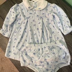 Baby Girl - Vintage Carter's 6 Month 2pc Pretty Blue Velour Dress