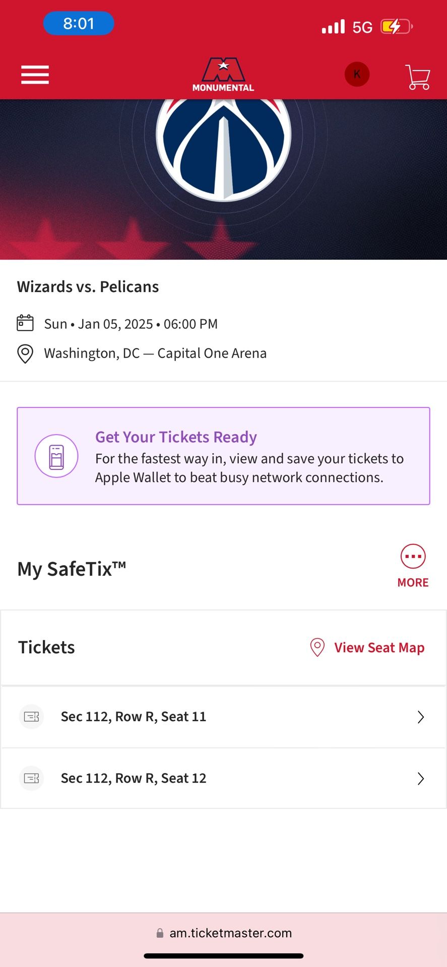 Wizards vs Pacers 12/5@6pm
