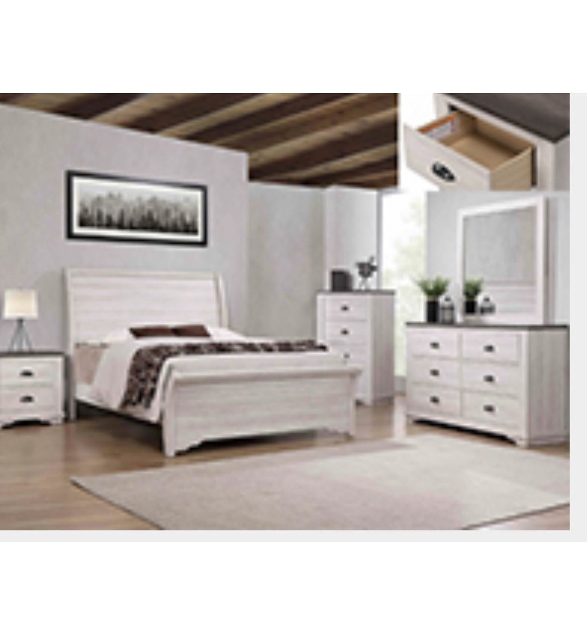 4- Pc Bedroom set Dresser,Mirror  Nightstand (1) Queen size bed frame  Not including Mattress and Box Sp