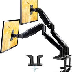 AM alphamount Dual Monitor Stand, Premium Articulating Gas Spring Monitor Mount w/USB for 15 to 35 in Computer Screen Within 4.4lbs to 26.2lbs, Alumin