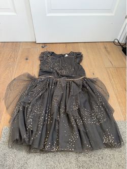 Cat & Jack Girls' Sparkly Gray & Gold Tulle Dress - Size XL (14/16)