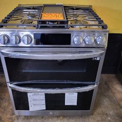 LG InstaView 5 Burner Double Oven Slide In Stove With Air Fry 30 Wide 1YPK