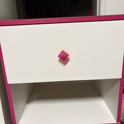 Pink Trim White One Drawer Night Stand 