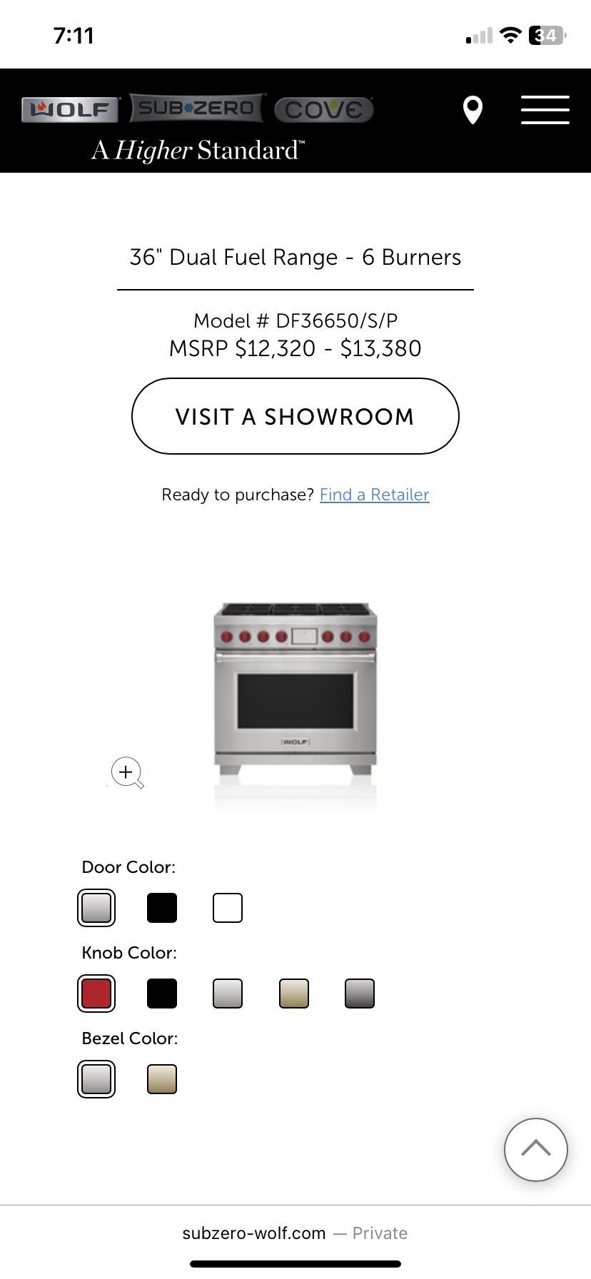 WOLF 36” Dual Fuel Range Stainless Steel OVEN DOOR