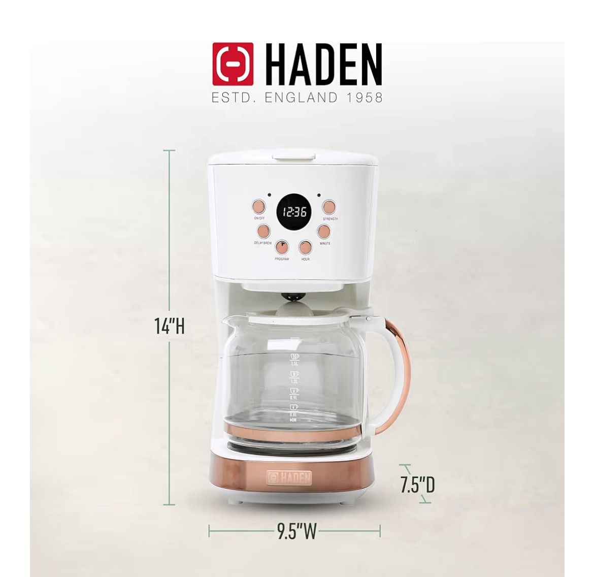 Haden Coffee Machine, 12 Cup - new in box - Ivory & Copper