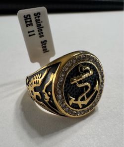 Men's Gold Tone Stainless Steel Nautical Anchor & Eagle Ring Size 11