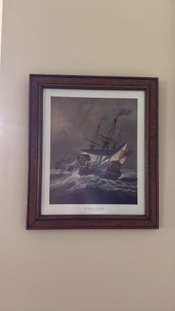 Historic 17th-century naval ship in a dramatic sea tempest.