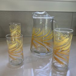 Vintage MCM Pitcher And 3 Glasses