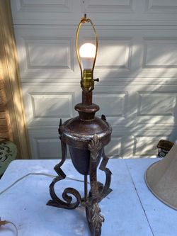 Vintage Tuscan Mediterranean Urn Table Lamp w/ Scroll Base & Fabric Shade - 35"⁠