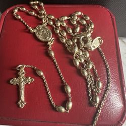 925 Gold Over Sterling Silver Rosary Necklace , Hallmarked Dyadema Italy 925, 16in. W/2in Extender, Total 18in Around The Neck