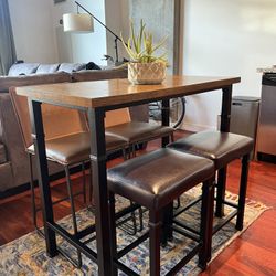 Counter-Height Wood Dining Table w/ 4 Chairs