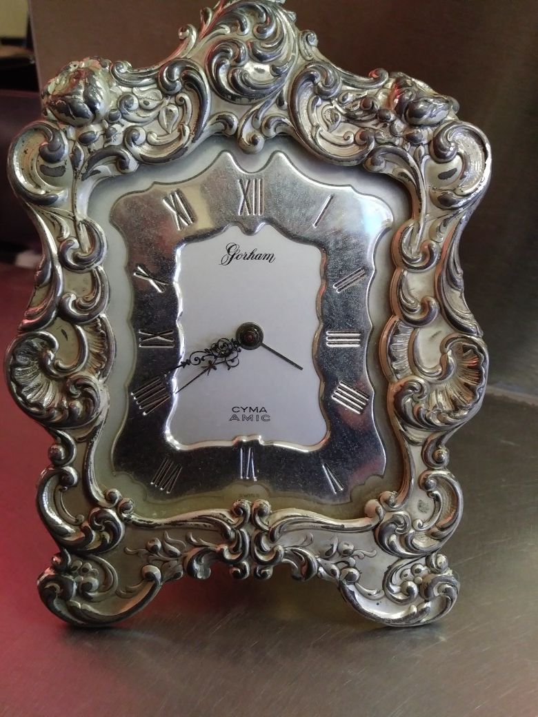 Vintage ..Gorham..Cyma..AMIC..sterling silver..clock..