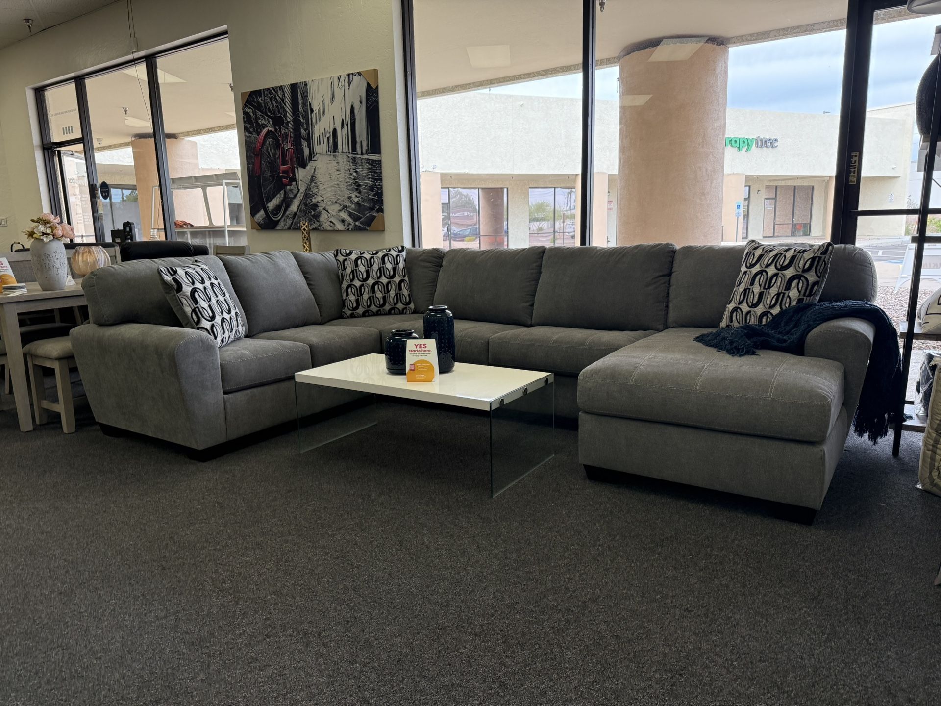 Grey Sectional + Coffee Table + Accessories 