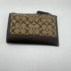 Coach Small Wallet Tan And Brown Canvas With Leather