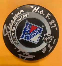 Eddie Giacomin Autographed Rangers Hockey Puck