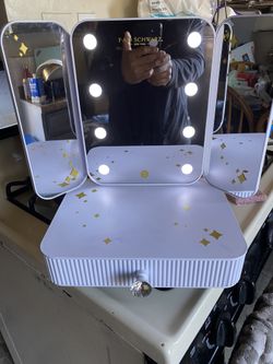 FAO Schwarz Makeup Vanity Mirror Set: Educational Toy Beauty Playset with LED Lights & Accessories