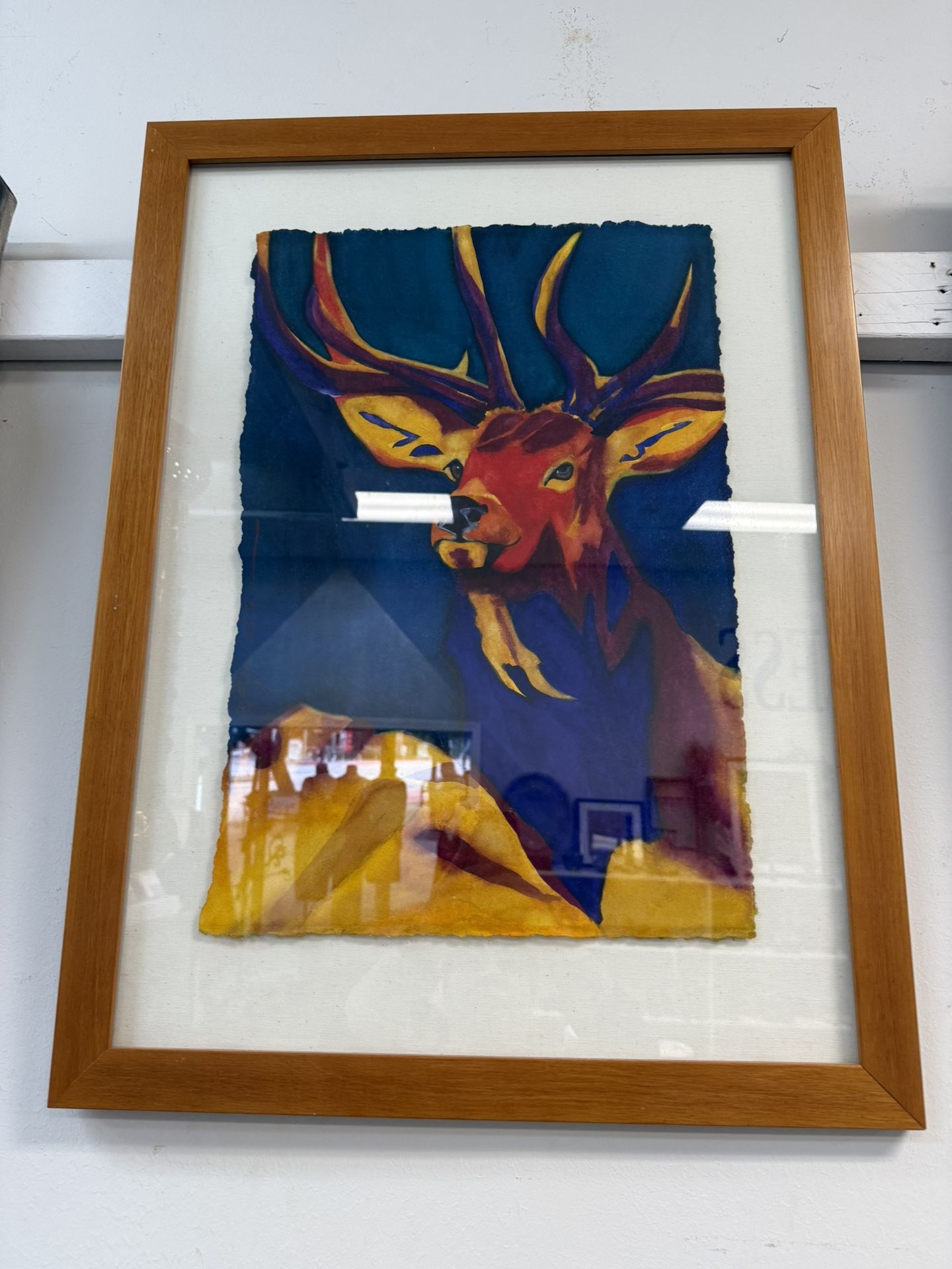 Raw edged framed watercolor 31.5”x 24”w