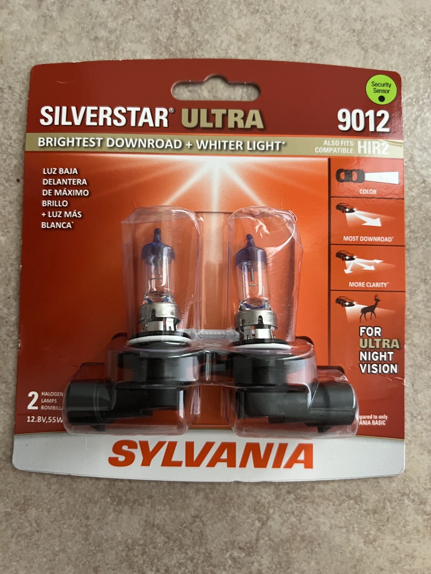 Sylvania 9012 SilverStar Ultra: Headlight Bulb, Brightest Downroad and Whiter Light, 2 Pack