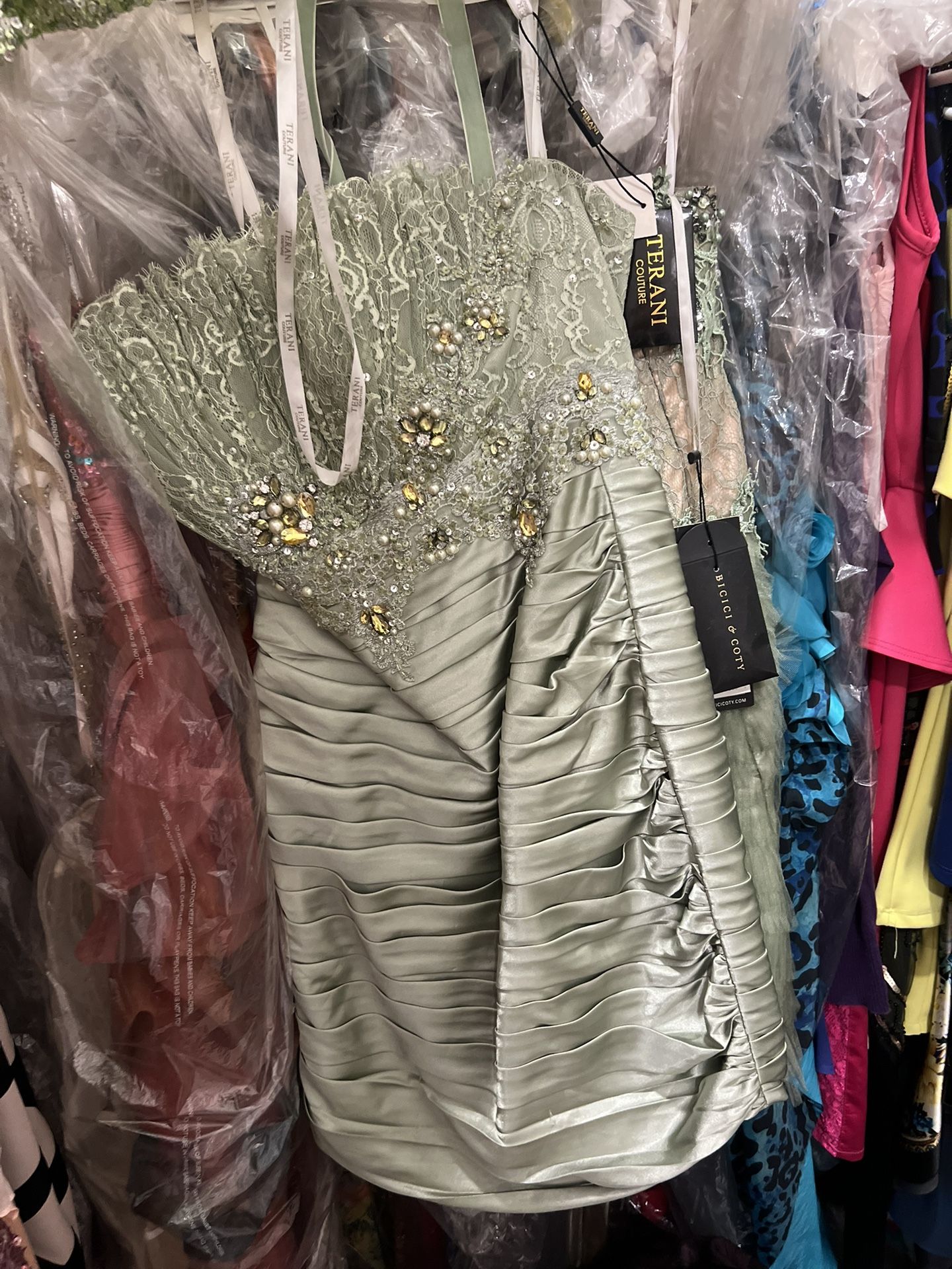 Mint Green, Custom Satin Dress With Lace