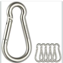 6"Lx2"W  Set of 6 Stainless Steel Spring Snap Hook 
 Clips