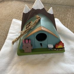 Cabin With Snow Topped Mountains Wood Birdhouse