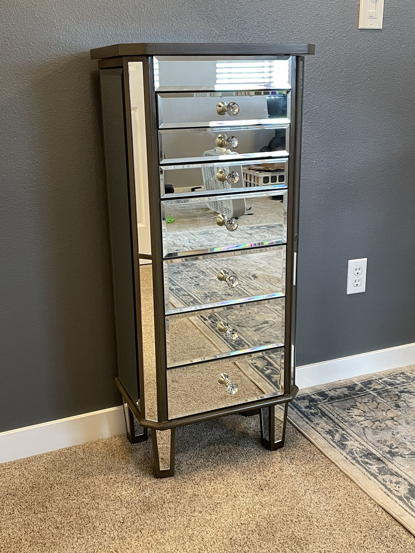 HUGE DISCOUNT! Luxurious Mirror Jewelry Armoire Cabinet. 7 Drawers, Open Top and 2 side panels