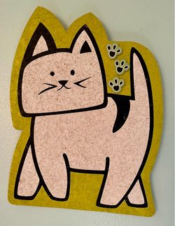 Cute Cat-Shaped Cork Bulletin Board with 3 Paw Print Thumbtacks