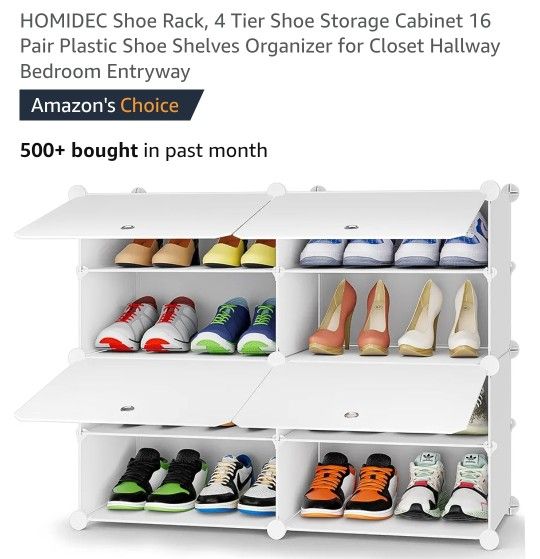 HOMIDEC Shoe Rack, 4 Tier Shoe Storage Cabinet 16 Pair Plastic Shoe Shelves Organizer for Closet Hallway Bedroom Entryway