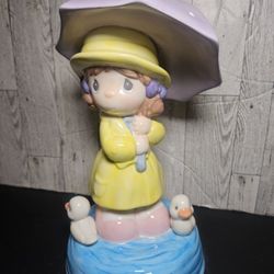 Precious Moments Enesco Coin Bank "Saving for a Rainy Day" 9.5" Ceramic Penny Piggy Bank