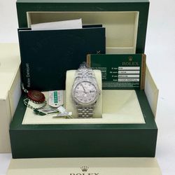 NOS 2009 Rolex Datejust 36mm 116234 Computer Silver Diamond Dial Steel Jubilee Factory Stickers Full Set