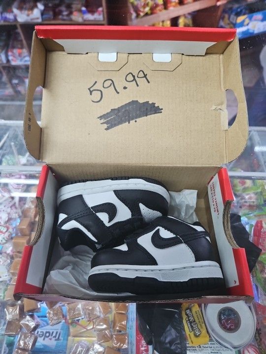NEW Nike Dunk Low "Panda" White Black CW1589-100 TD Baby Size 2C Baby