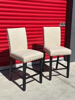 Set of 2 Upholstered Stools / Chairs (Beige)