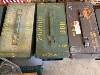 Lot of 3 Metal Military Ammo Storage Cans 12” x 7 1/2 ” x 6”