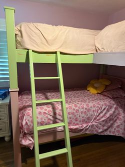 Green, Pink, Purple 3  Wood Bunk Bed Frame