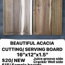 Acacia Wood Cutting Board: 16x12x1.5in, thick, w/ Cracker Holder Groove Side 