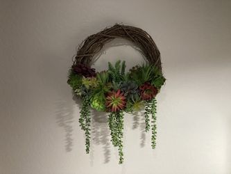 Grapevine Wreath With Succulent Garden Wall Hanging -Home decor
