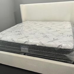 New Queen Bed Frame + Plastic Sealed Queen Mattress + Box Spring 