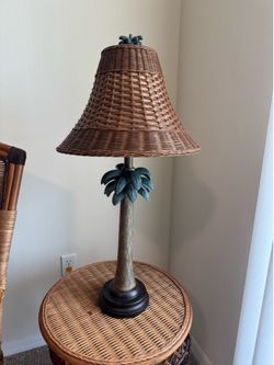 Lamp, Ceramic & Wicker Palm Tree