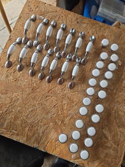 White Ceramic and Chrome Cabinet Handles and Knobs Set